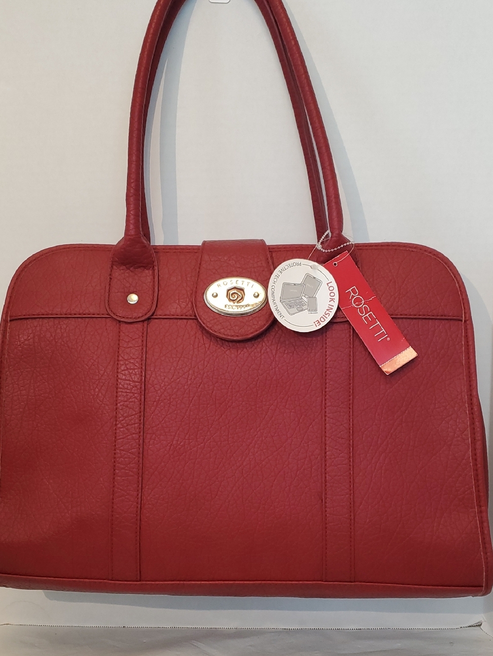 Rosetti Red Double-Handle Shoulder Tote with Gold Accent